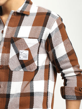 Marble Check Coffee White Full Sleeve Shirt