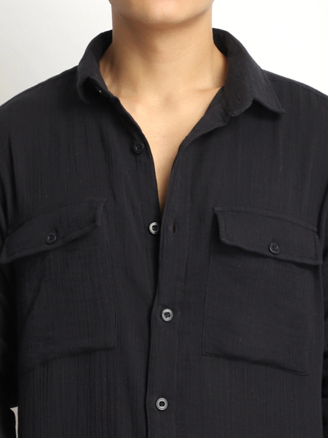 Eton Drift Double Clothe Black Full Sleeve Shirt