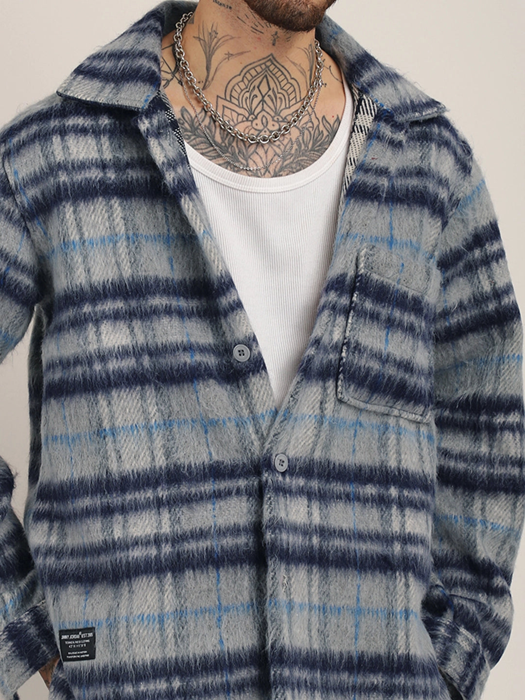 Wool Check Shacket Men