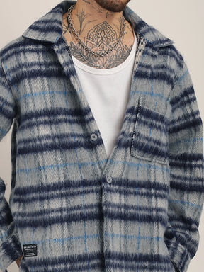 Prime Fit Navy Pure Wool Check Shacket