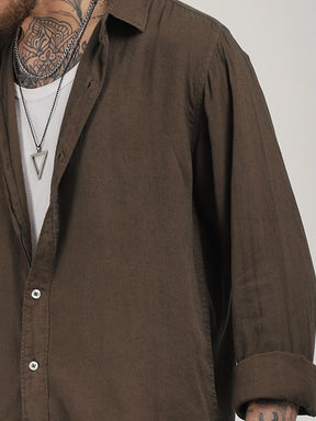 Luxe Lineage Organic Linen Brown Full Sleeve Shirt