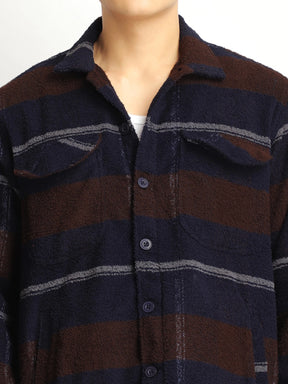 Luxe Lineage Brown Pure Wool Towel Knitted Check Shacket