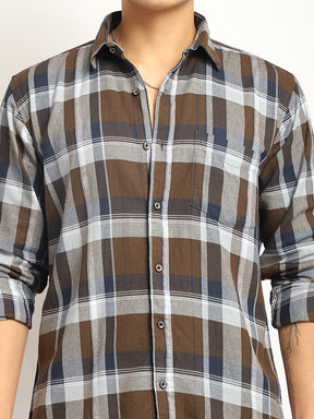 Indigo Twill Check Brown & Grey Full Sleeve Shirt