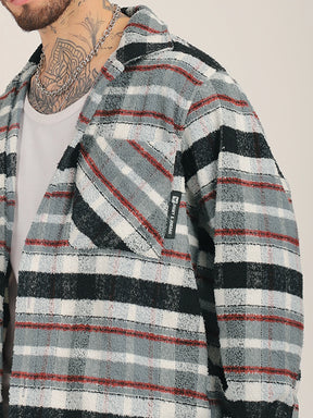 Pure Wool Towel Knitted Grey Check Shacket