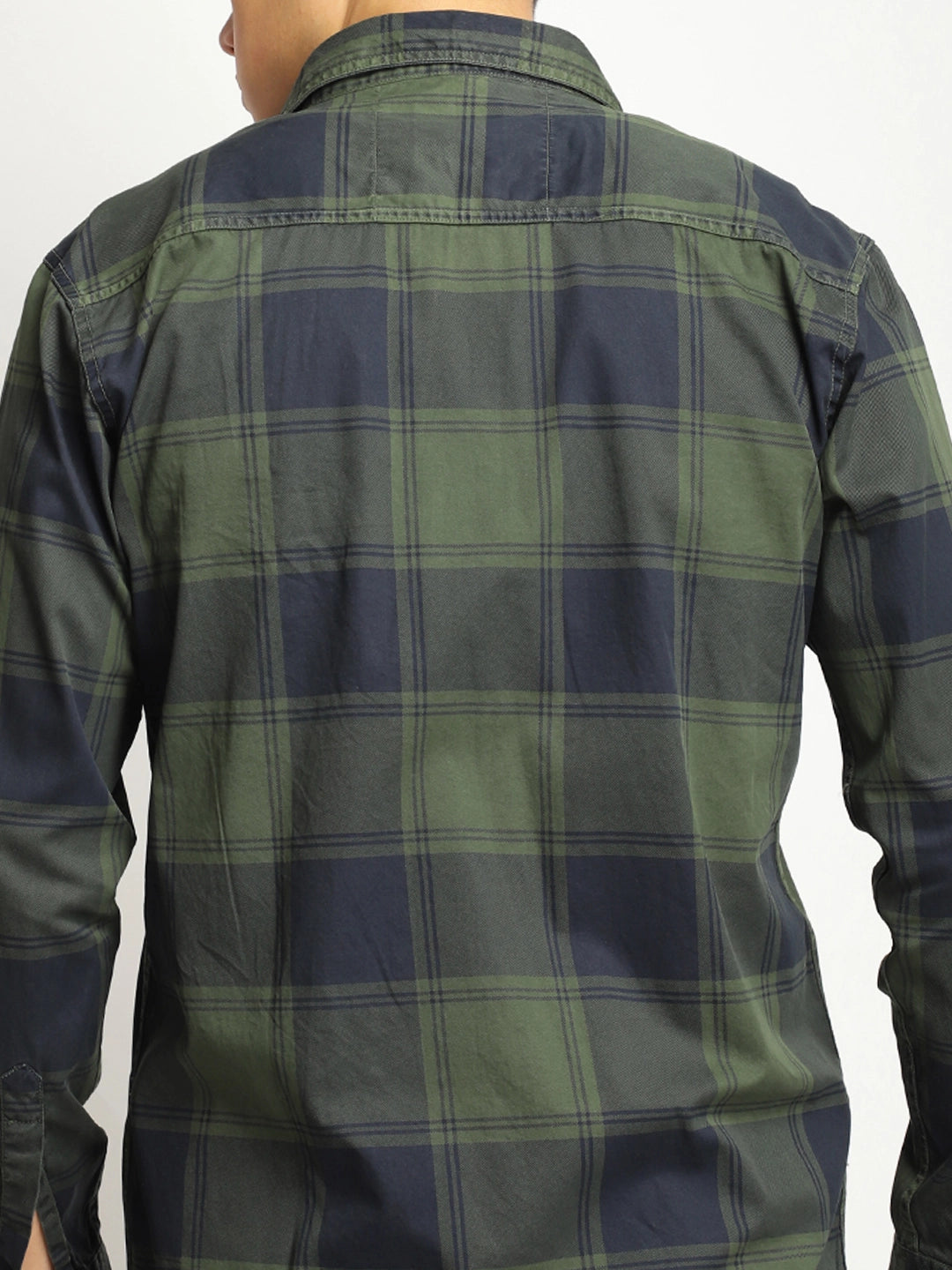 Pure Thread Military Green Full Sleeve Check Shirt