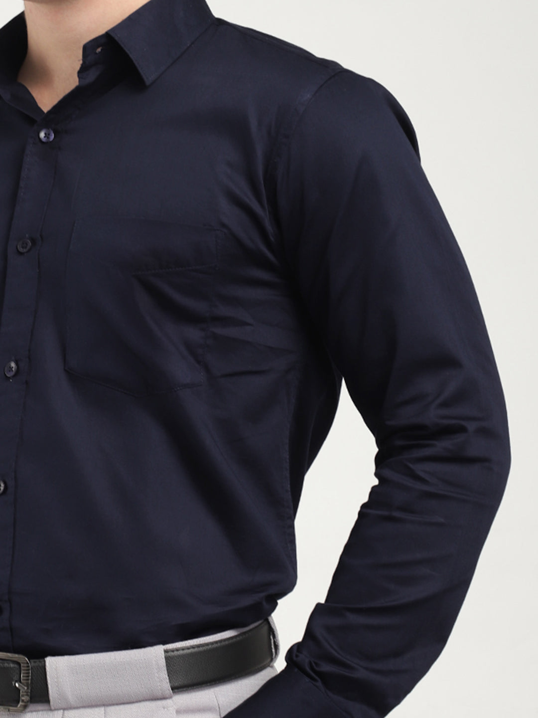 Streetwise Navy Satin Plain Shirt