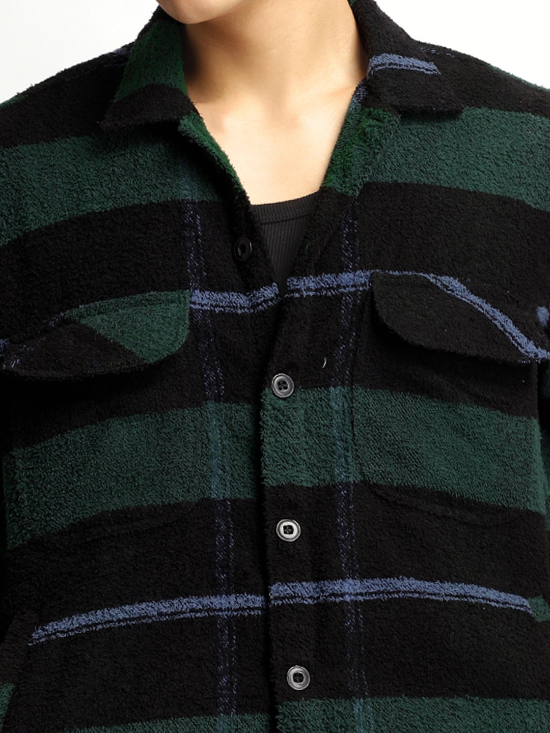 Luxe Lineage Green Pure Wool Towel Knitted Check Shacket