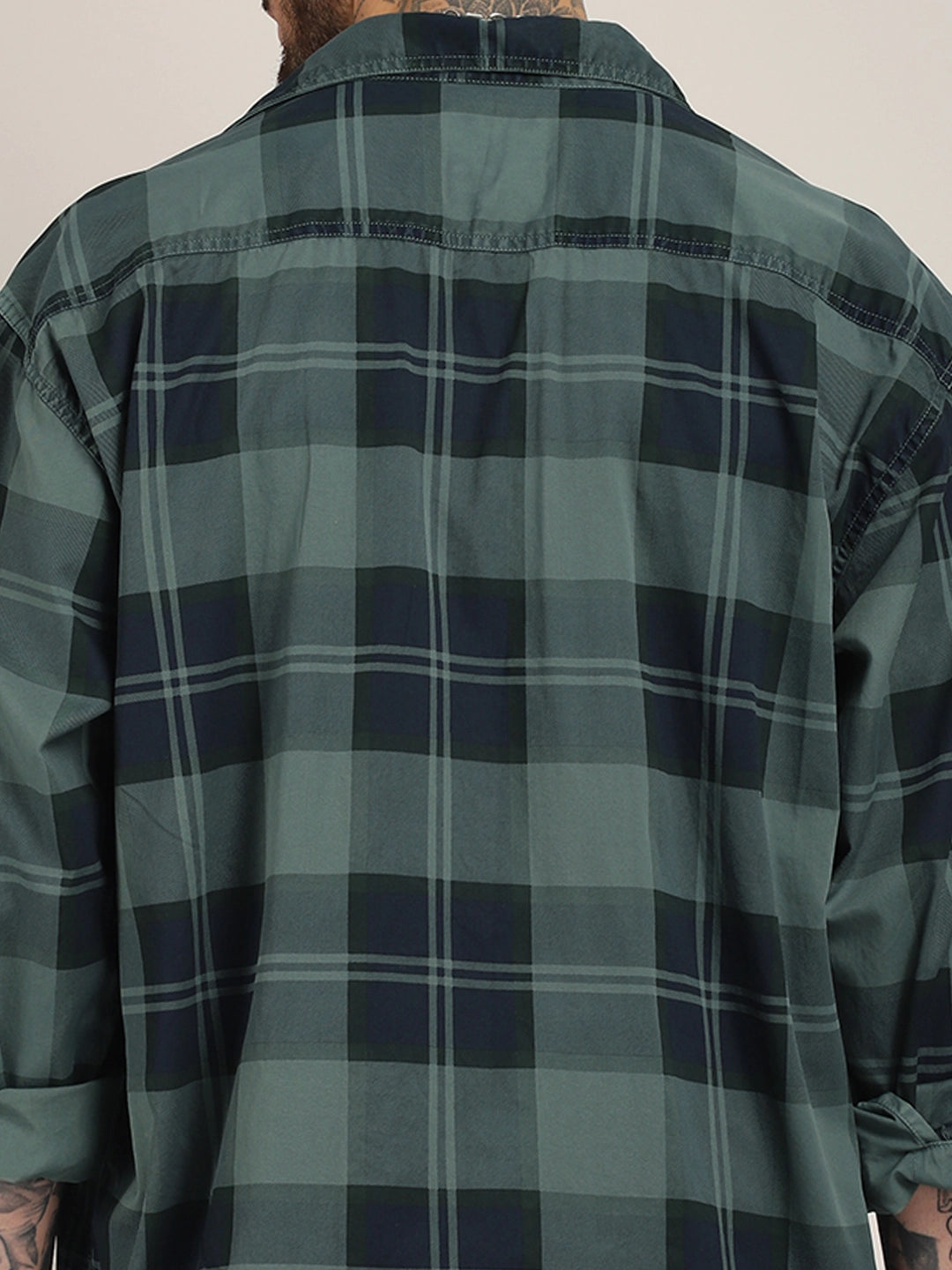 Vauxhall Ash Teal Washed Check Full Sleeve Shirt