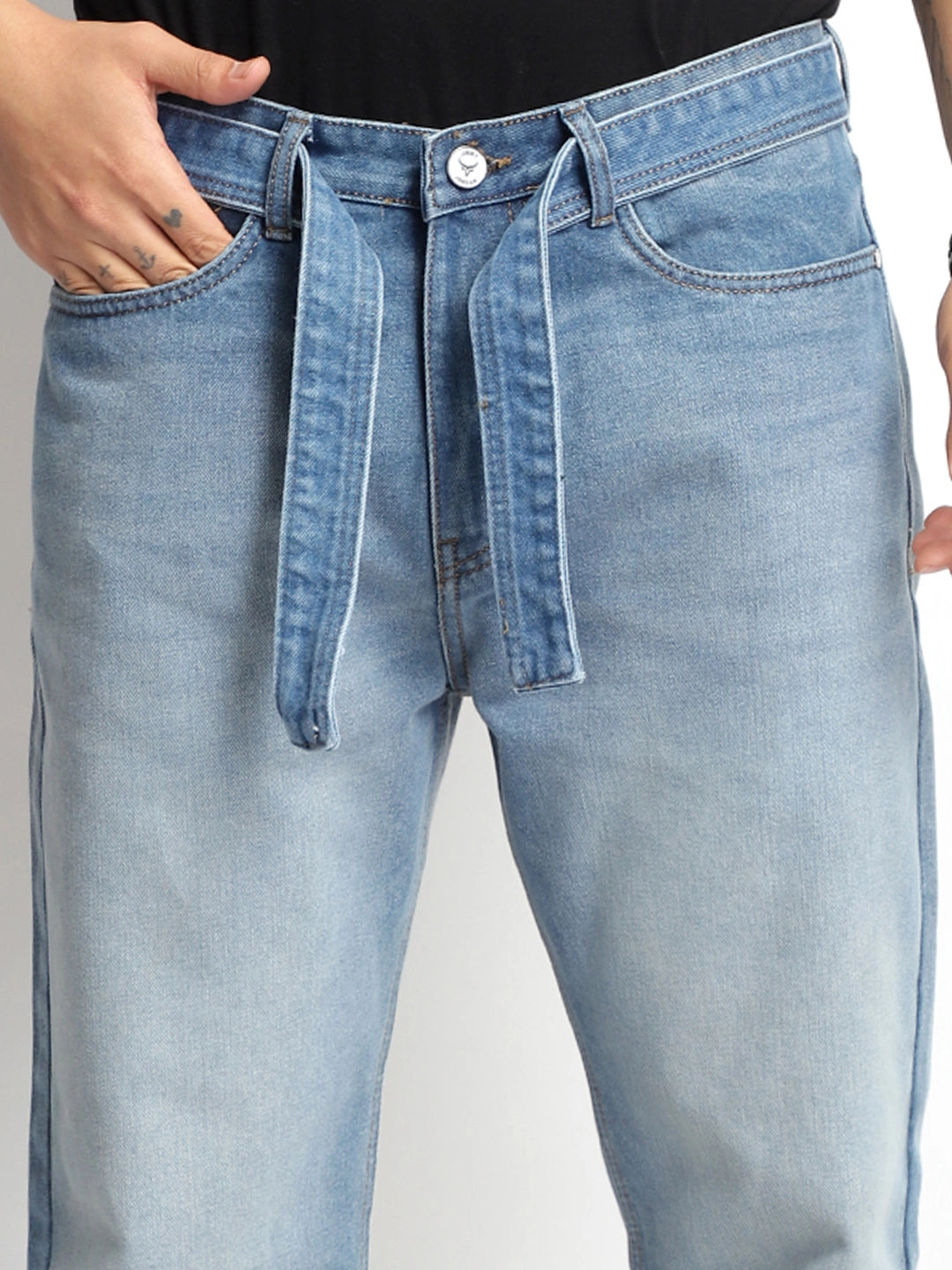 Urban Luxe Tint Blue Belt Denim Jeans