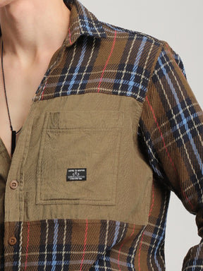 Brunswick Hues Corduroy Check Brown Full Sleeve Shirt