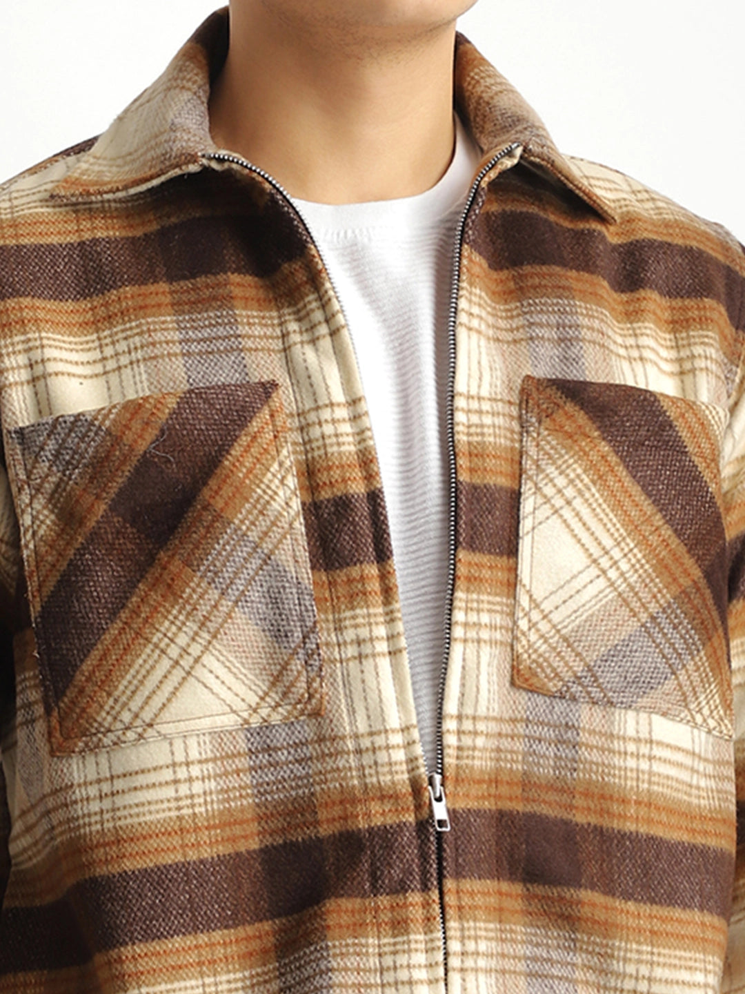 Palladium Threads Pure Woolen Brown Check Shacket