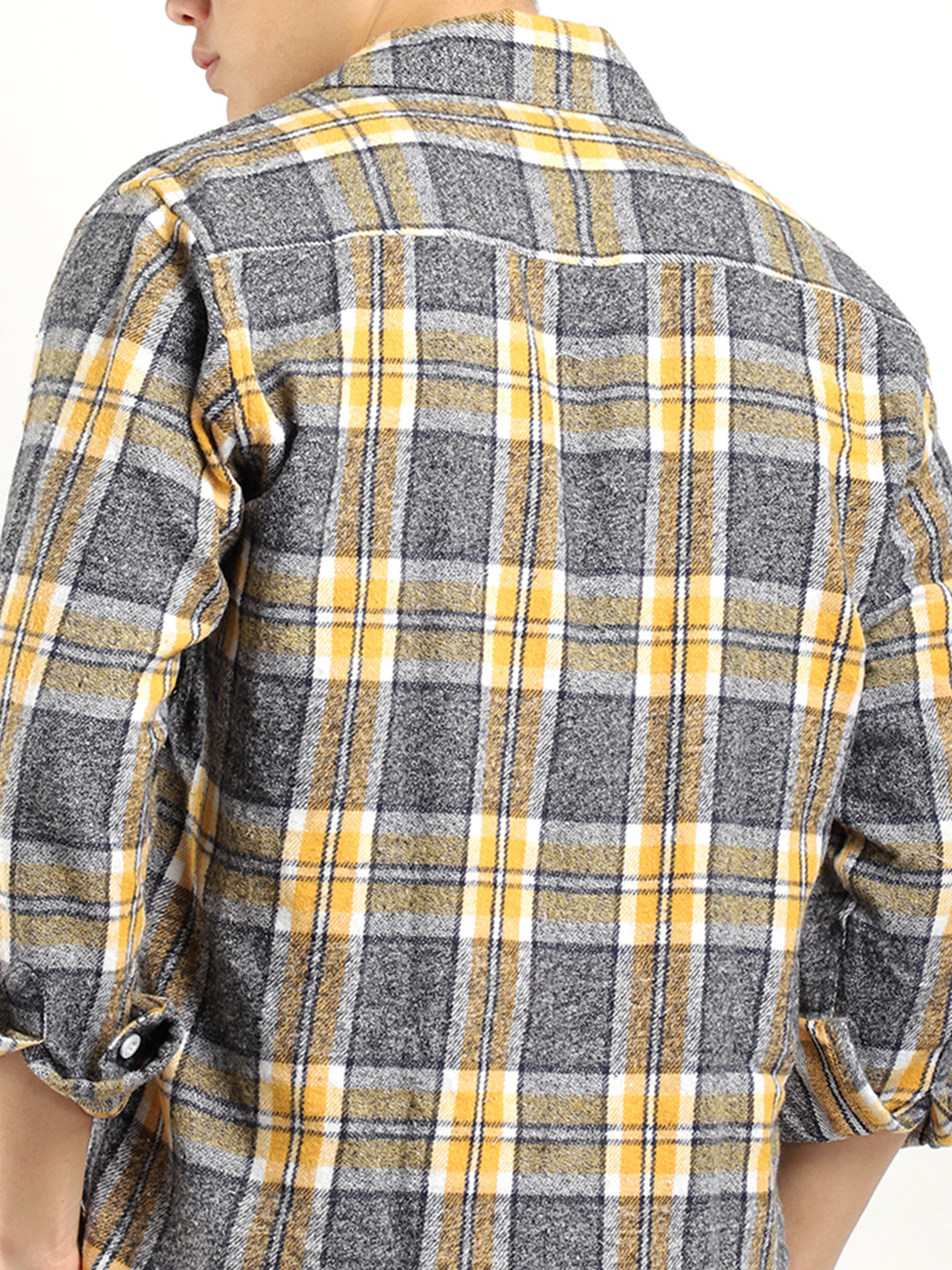 Flannel Yellow Check Shirt Men