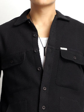 The Savoy Drill Black Full Sleeve Shacket