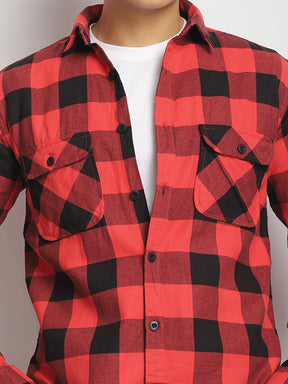 Strom Twill Checked Red Full Sleeve Shirt