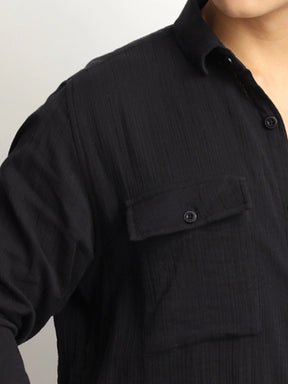 Eton Drift Double Clothe Black Full Sleeve Shirt