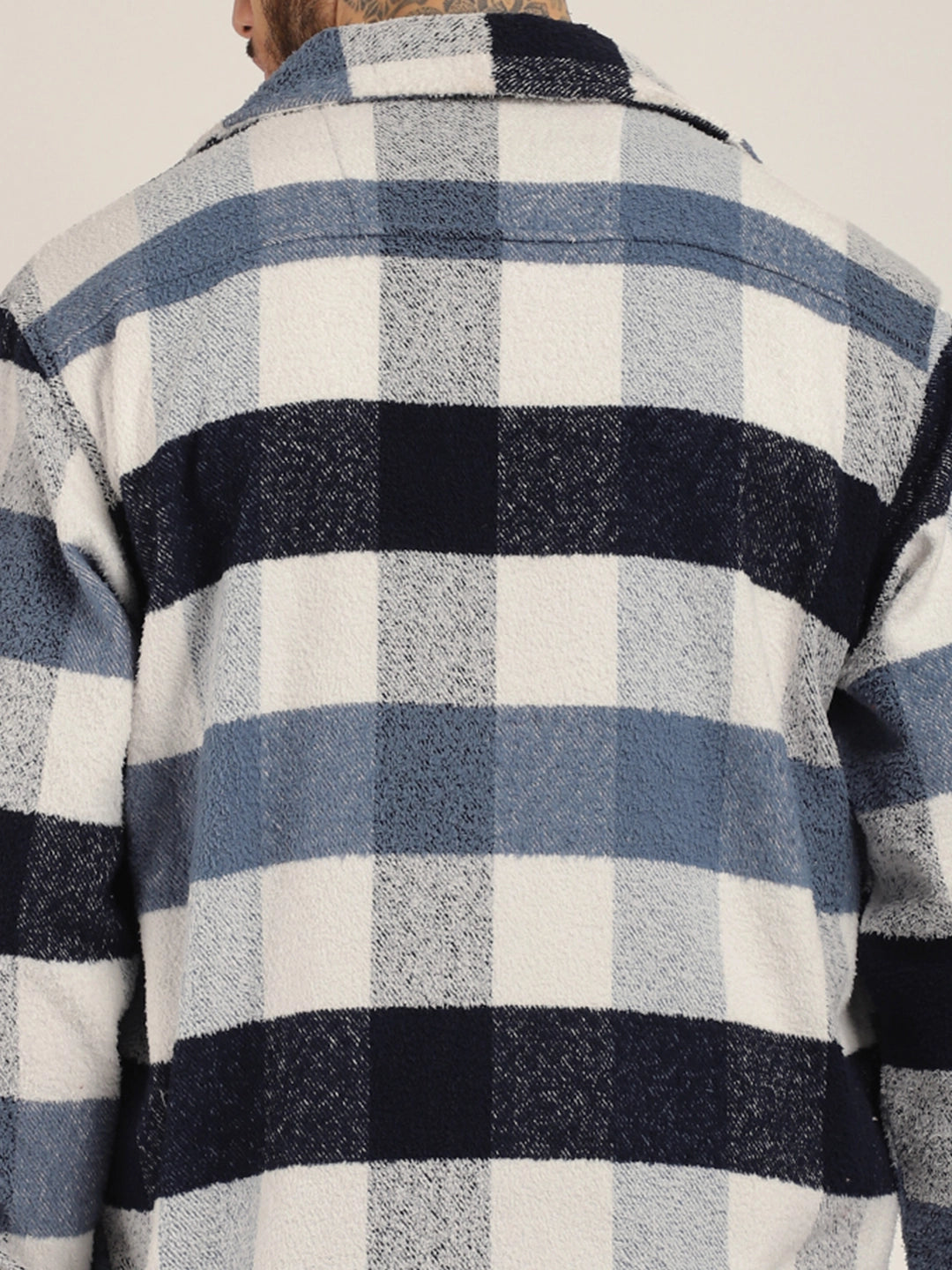 Pure Wool Slate Towel Knitted Check Shacket