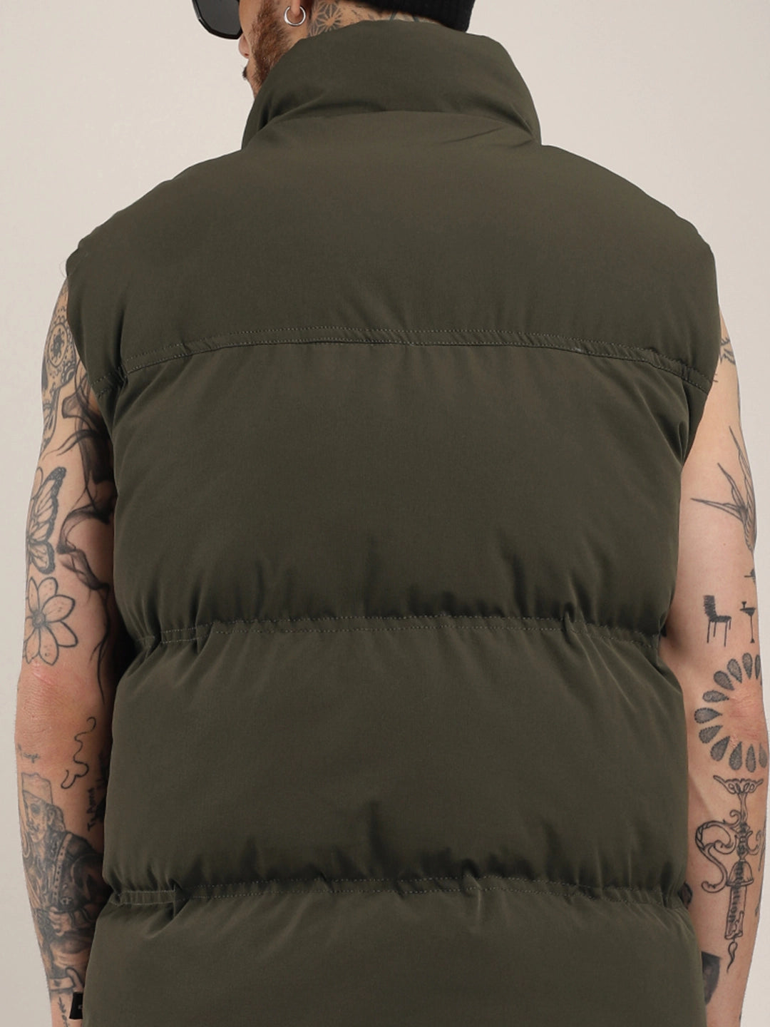 Quilted Gilet Cut Sleeves Coffee Brown Puffer Jacket