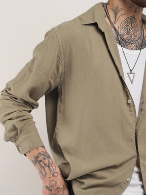 Luxe Lineage Organic Linen Khaki Full Sleeve Shirt