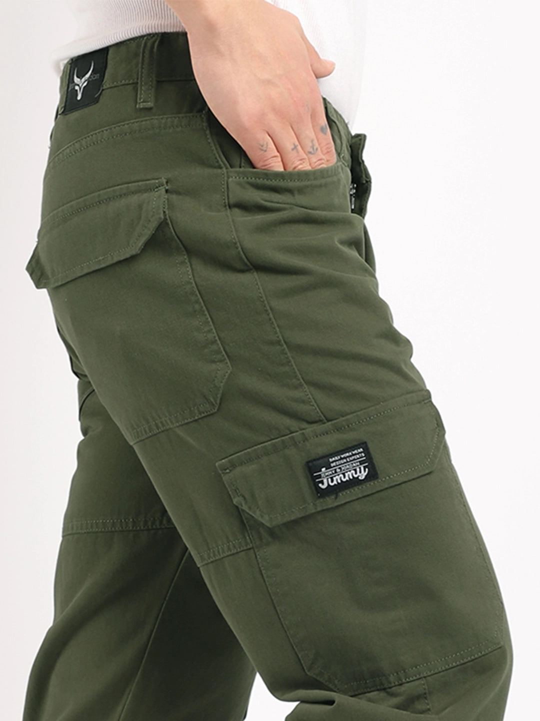 Men Green Cotton Cargo