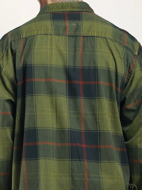 Onyx Fit Washed Check Olive Red Full Sleeve Shirt