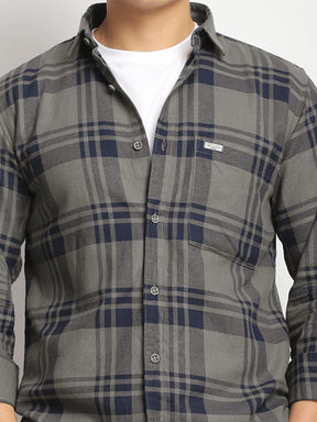 Bristol Breeze Khaki Twill Checked Full Sleeve Shirt