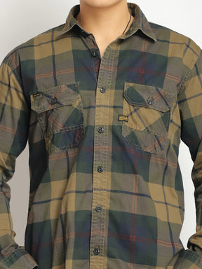 Pure Thread Khaki Full Sleeve Check Shirt