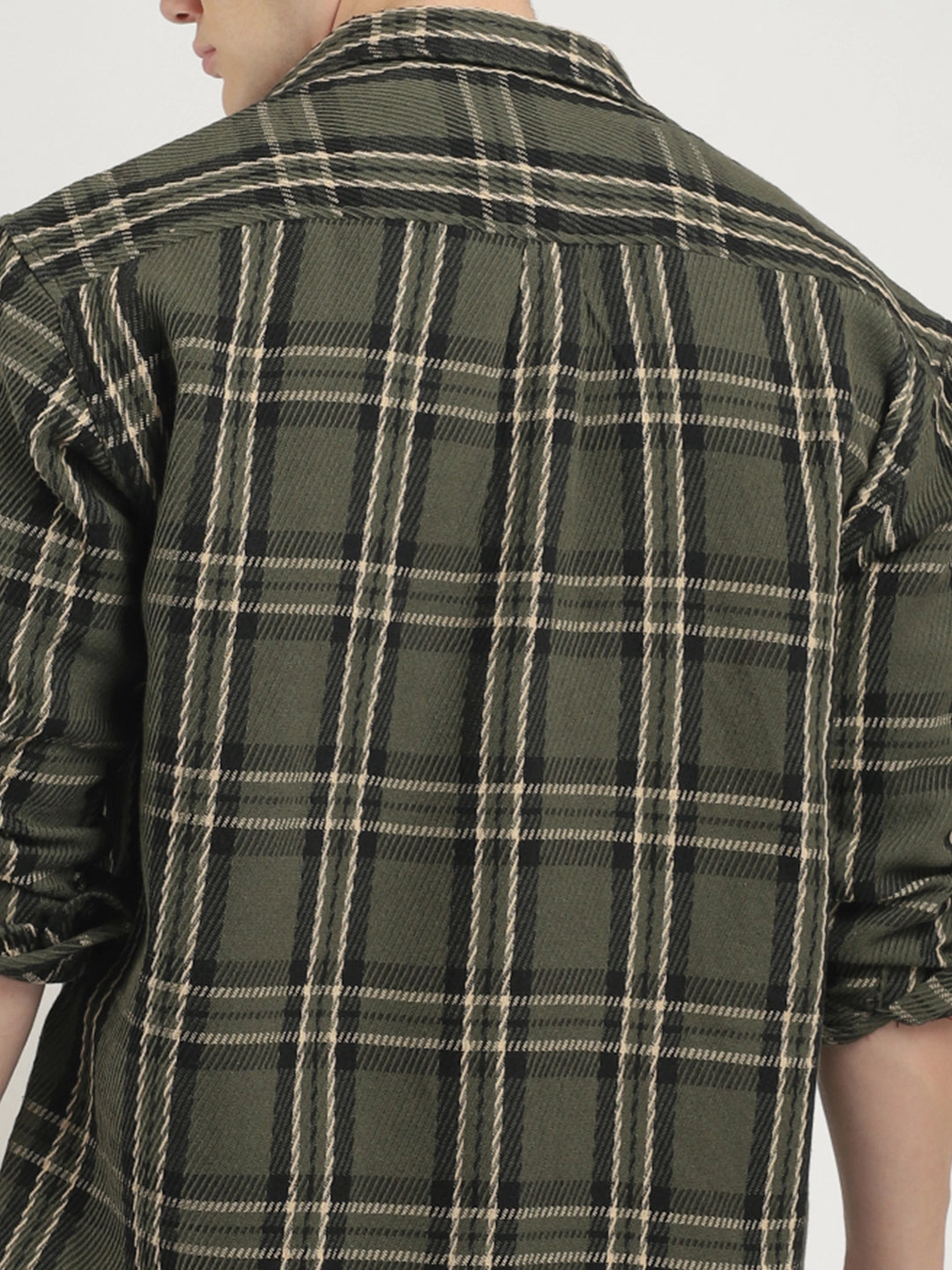 Olive Check Shirt Men