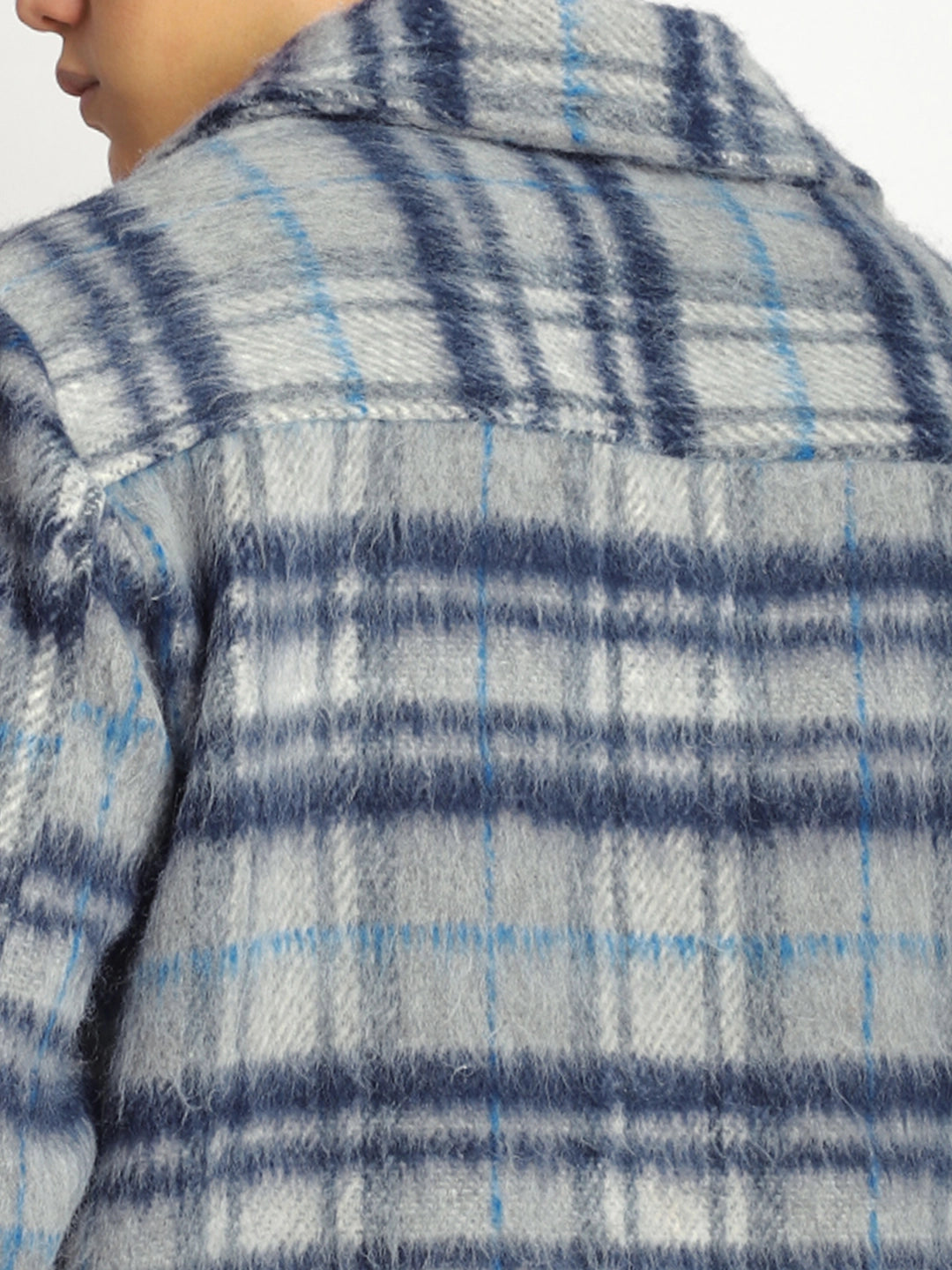 Zenith Stitch Pure Wool Blue & Grey Check Shacket