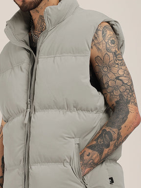 Quilted Gilet Cut Sleeves Light Grey Puffer Jacket