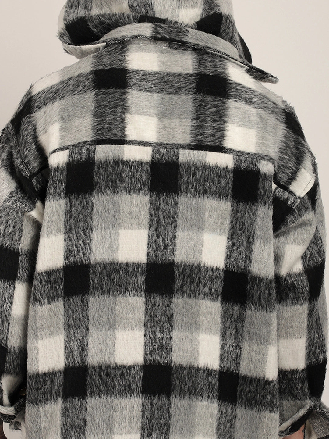 Core Fit Pure Wool Black & White Check Hoodie