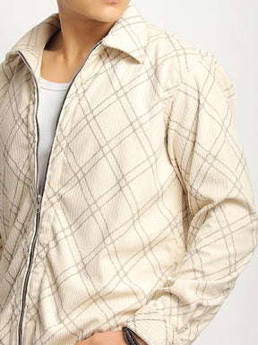 Kingston Classics Cream Corduroy Check Zipper Shirt