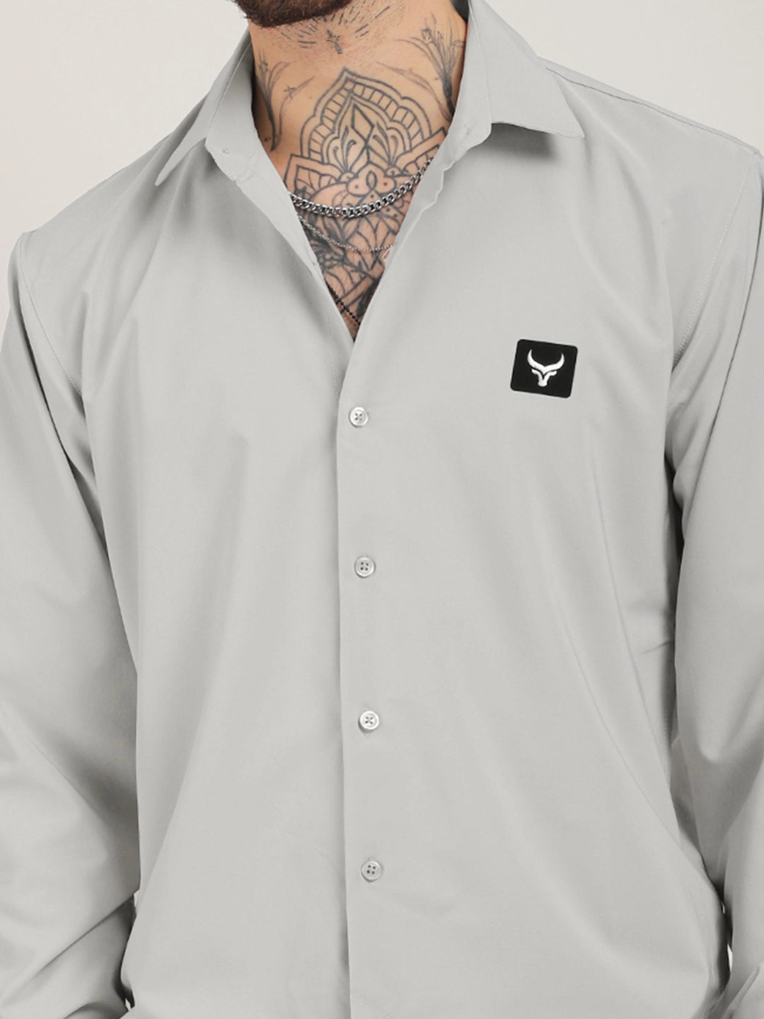 Andrey Stretchable Matt Silver Full Sleeve Shirt