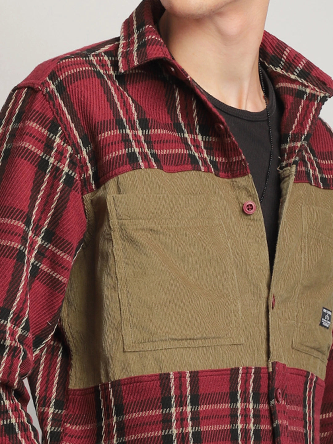 Brunswick Hues Corduroy Check Wine Full Sleeve Shirt