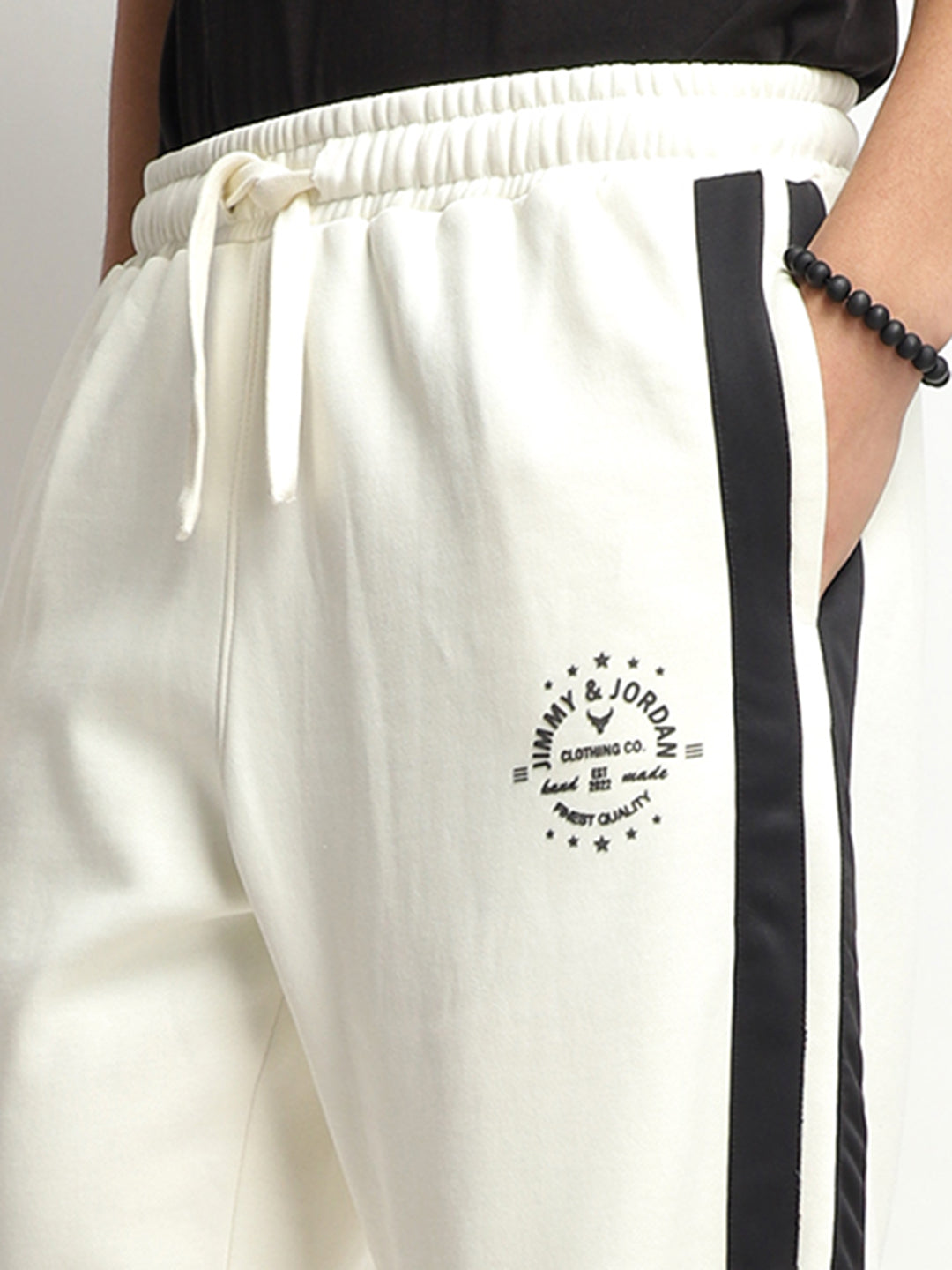 Stratford Off White Cotton Loose Straight Fit Sweatpants