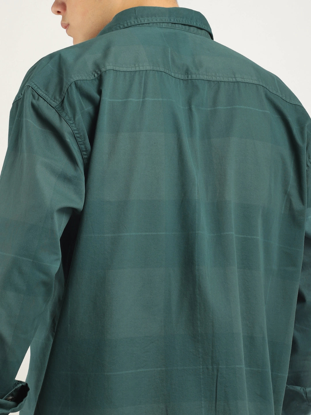 Frosted Craft Deep Green Washed Check Full Sleeve Shirt