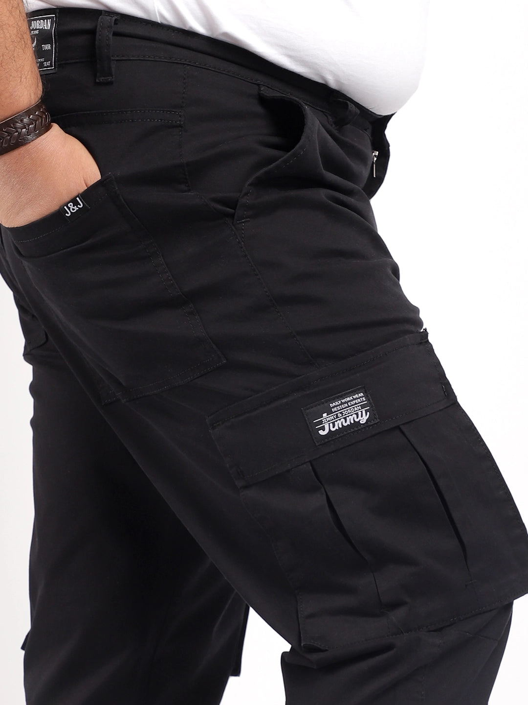 Men Black Cotton Cargo